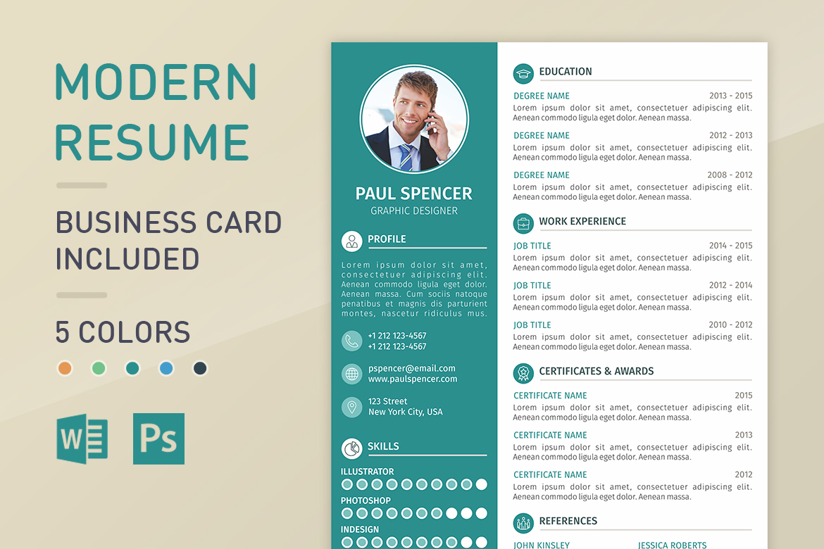 Trendy Resume - CV Resume with Cover Letter, Portfolio and Business Card