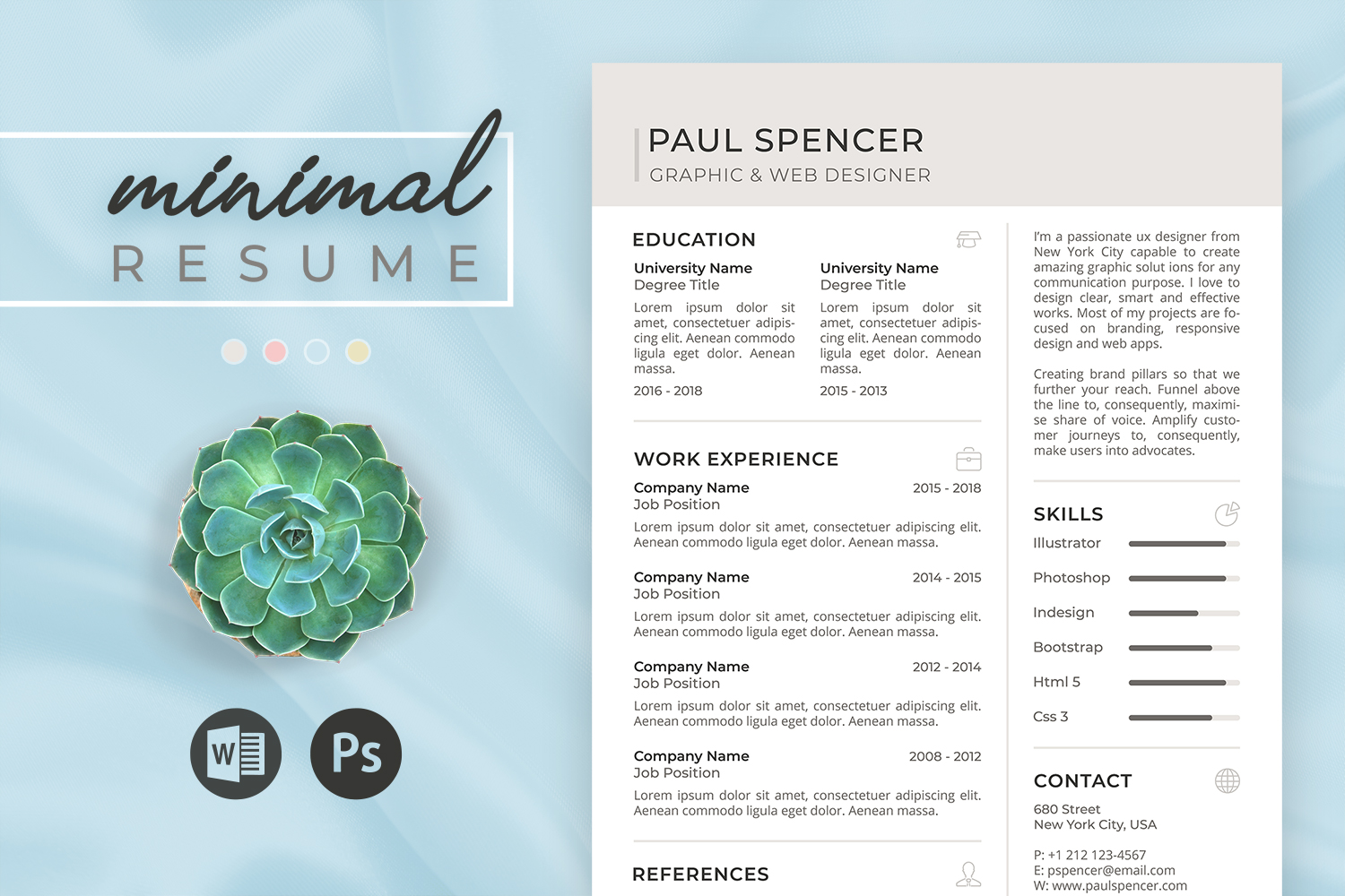 Minimal Resume - Editable CV Resume with Cover Letter