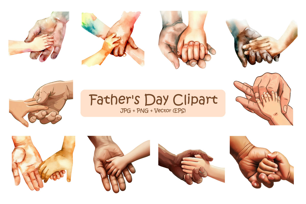 Watercolor Happy Father's Day With father and son hand illustration