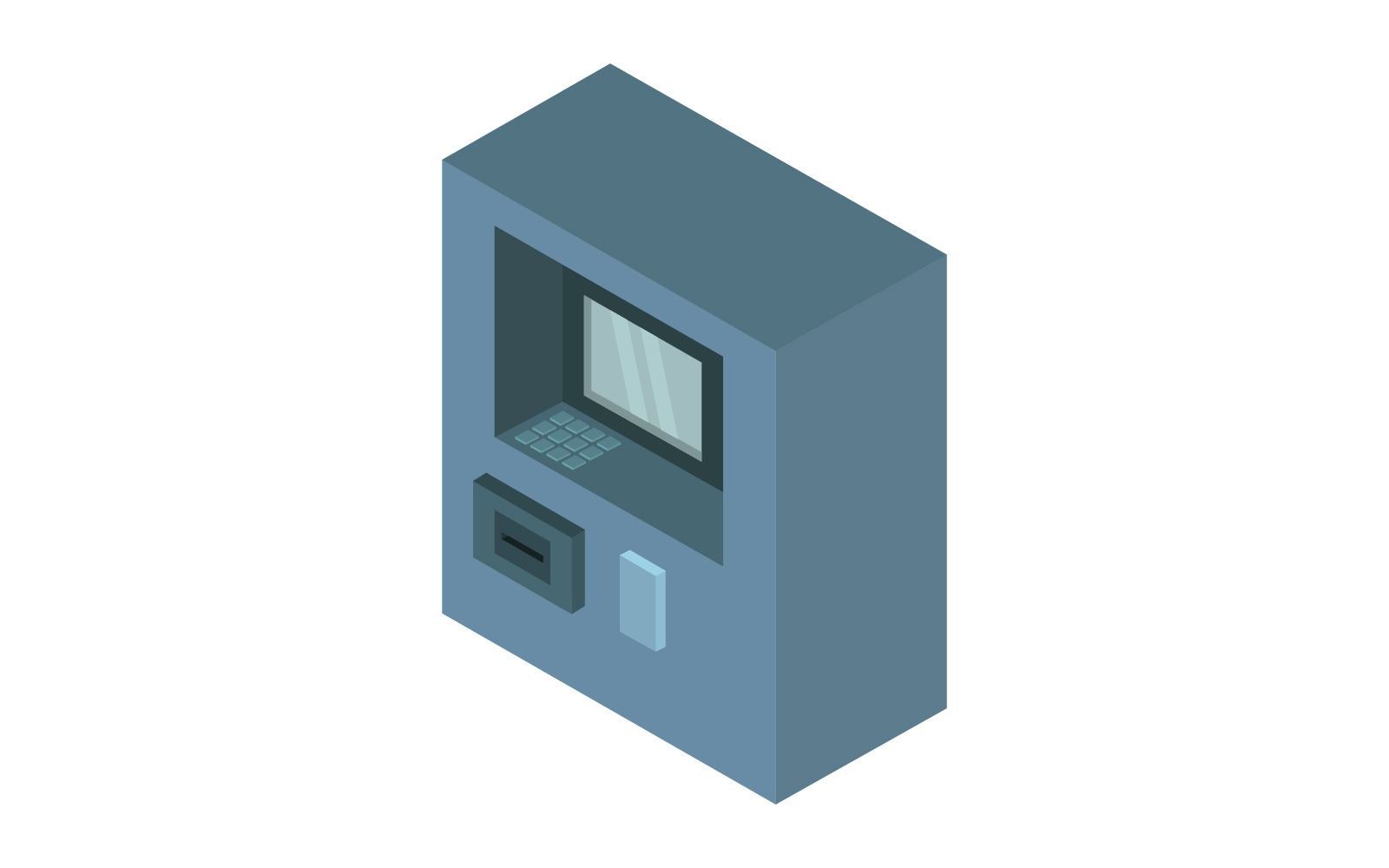 Isometric ATM illustrated and colored on a white background