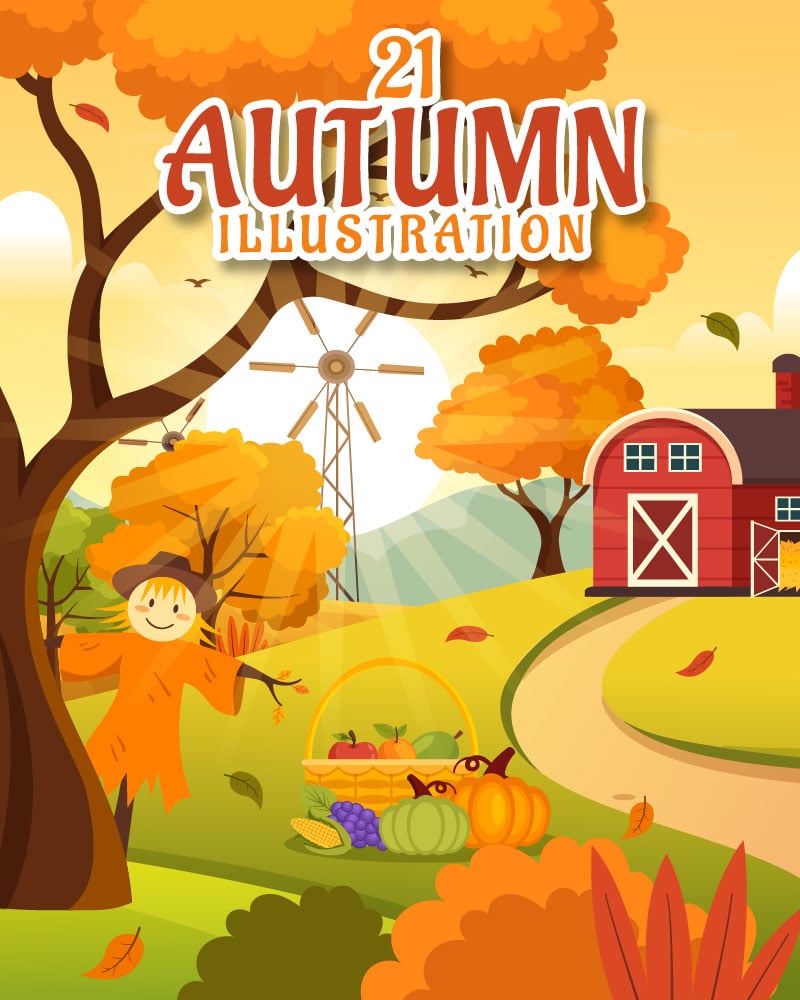 21 Panoramic Autumn Vector Illustration