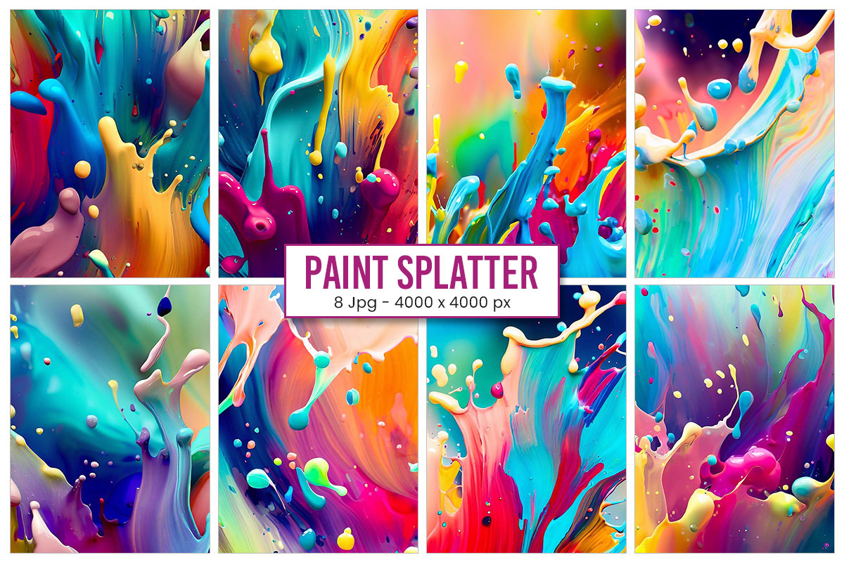 Color paint splatter Background, rainbow oil paint glossy drops isolated