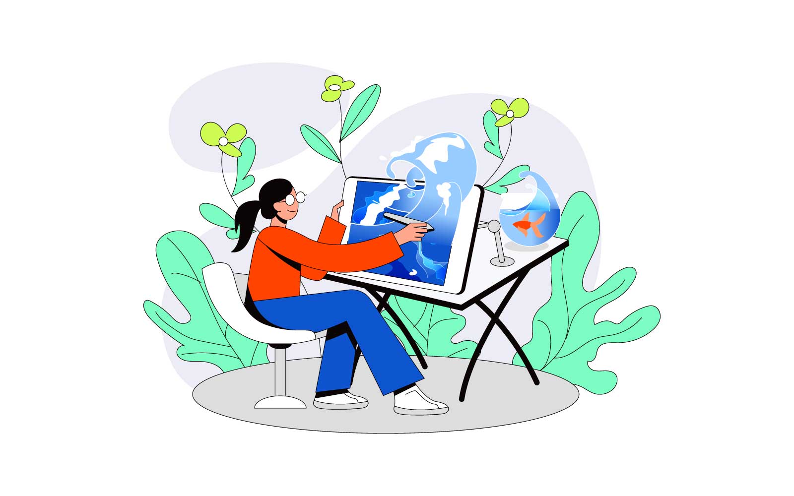 Graphic Designer Illustration, Girls On Computer Vector Art, Designer Designing A Concept Work