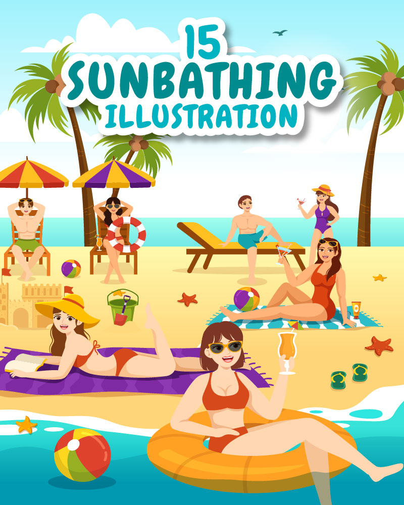 15 Sunbathing Vector Illustration