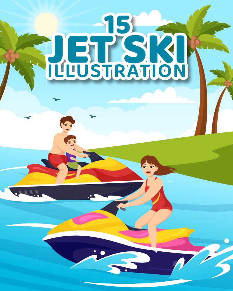 15 People Ride Jet Ski Illustration