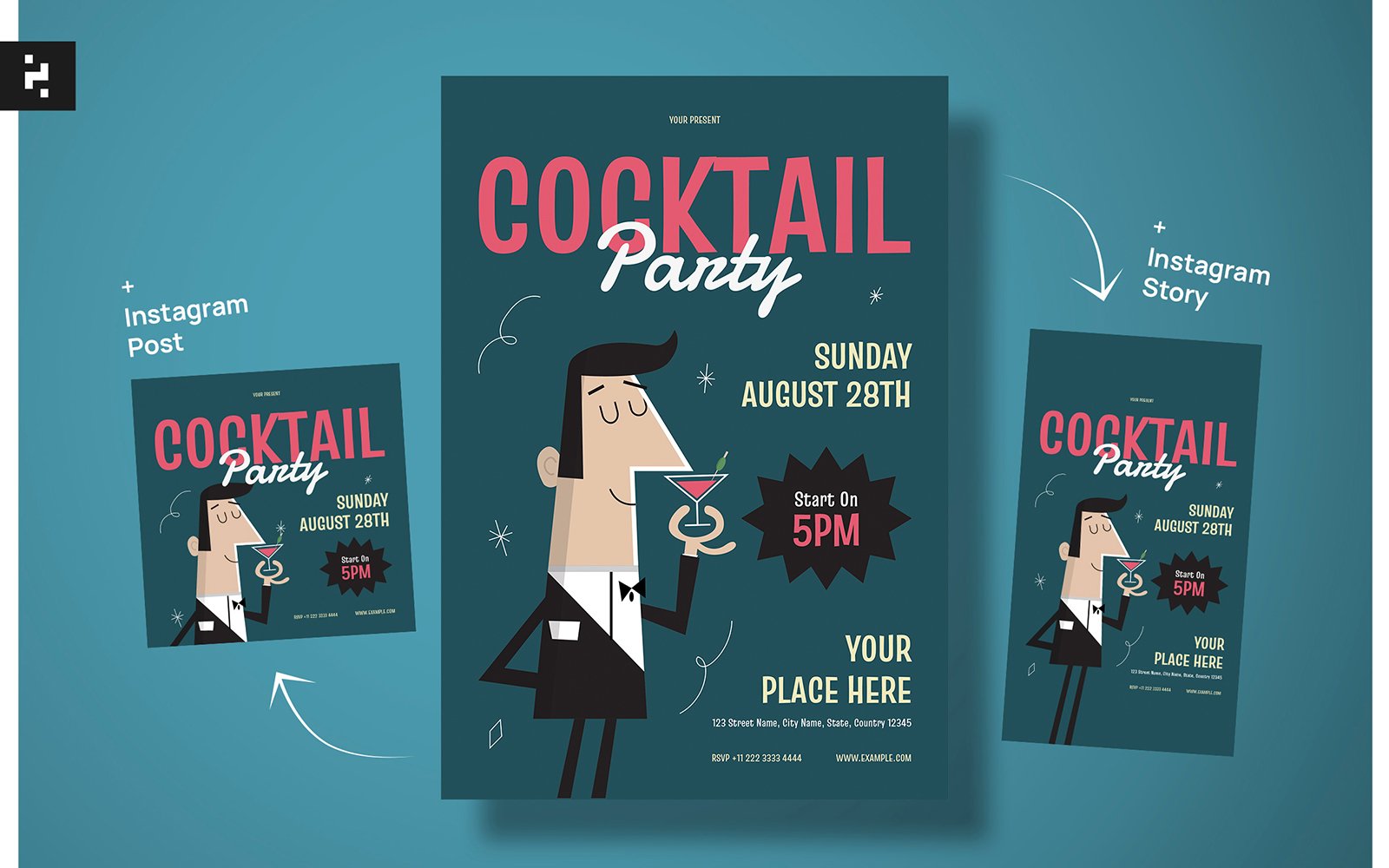 Cocktail Party Flyer Mid Century Style