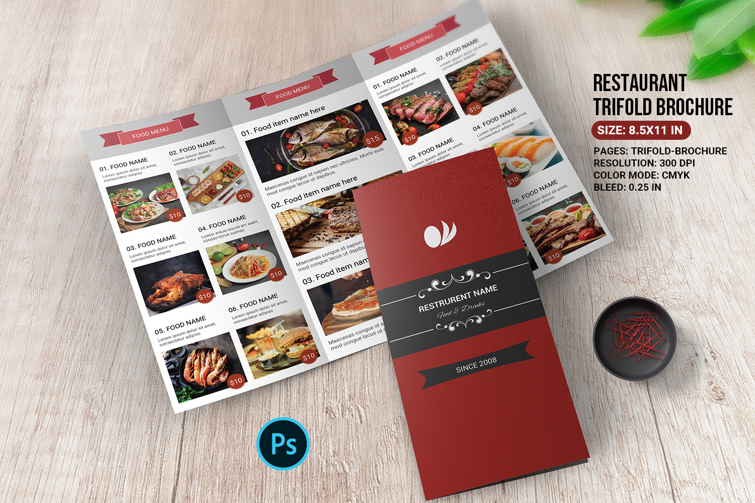 Restaurant Food Menu Trifold Brochure