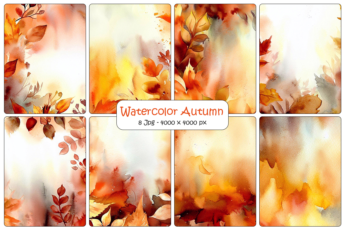 Watercolor autumn leaves background, autumn leaves falling art digital paper