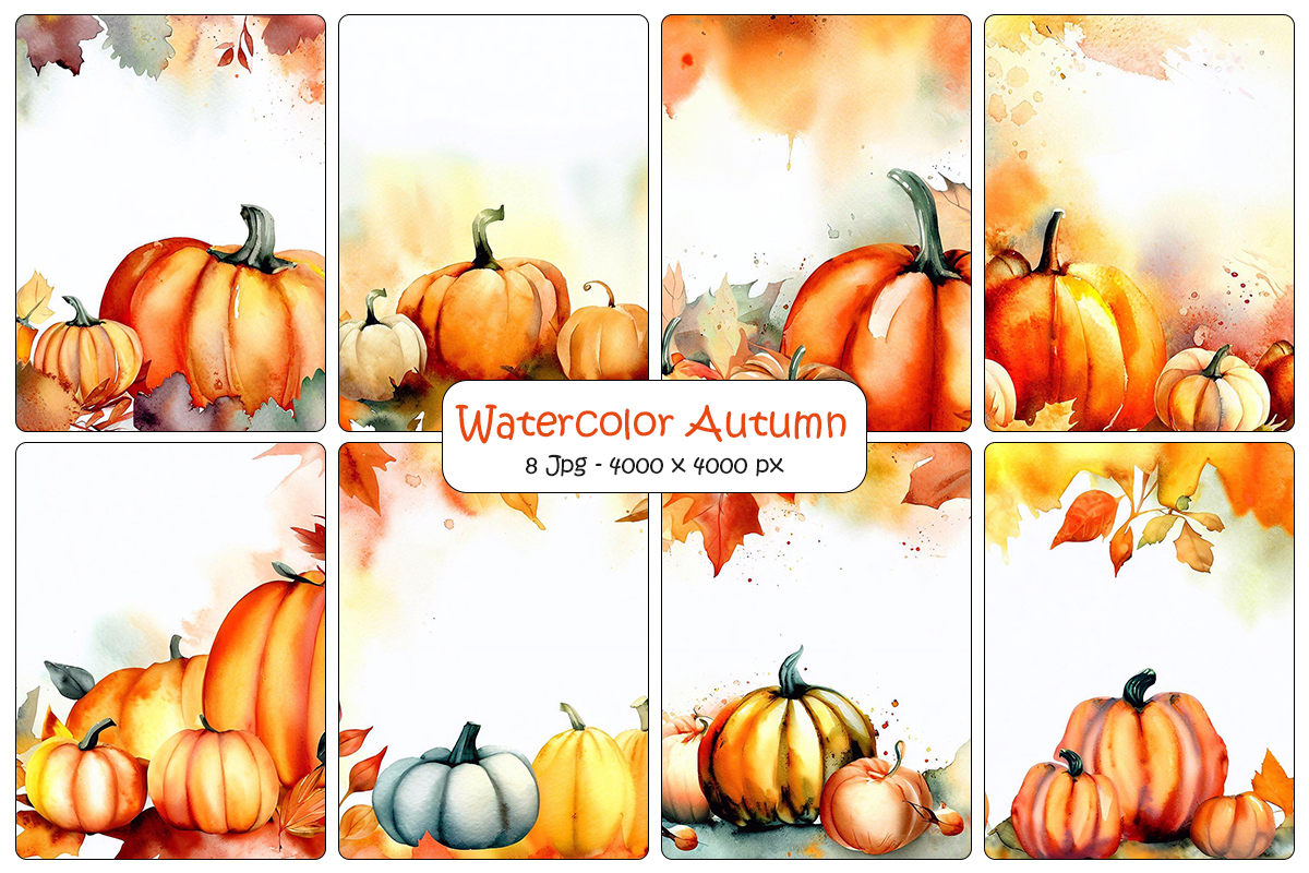 Watercolor autumn fall leaf and pumpkin background