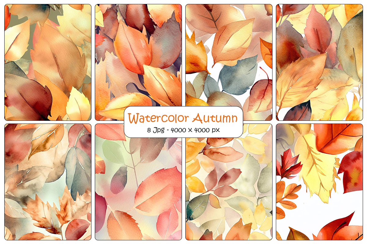Watercolor autumn leaves background with colorful autumn flower leaf branch