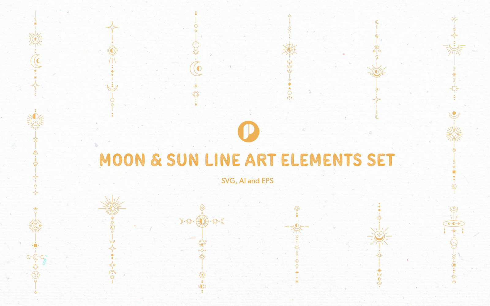 Moon and Sun Line Art Elements Set