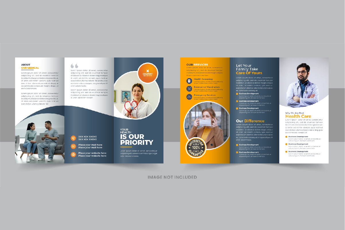 Healthcare or medical center trifold brochure design layout