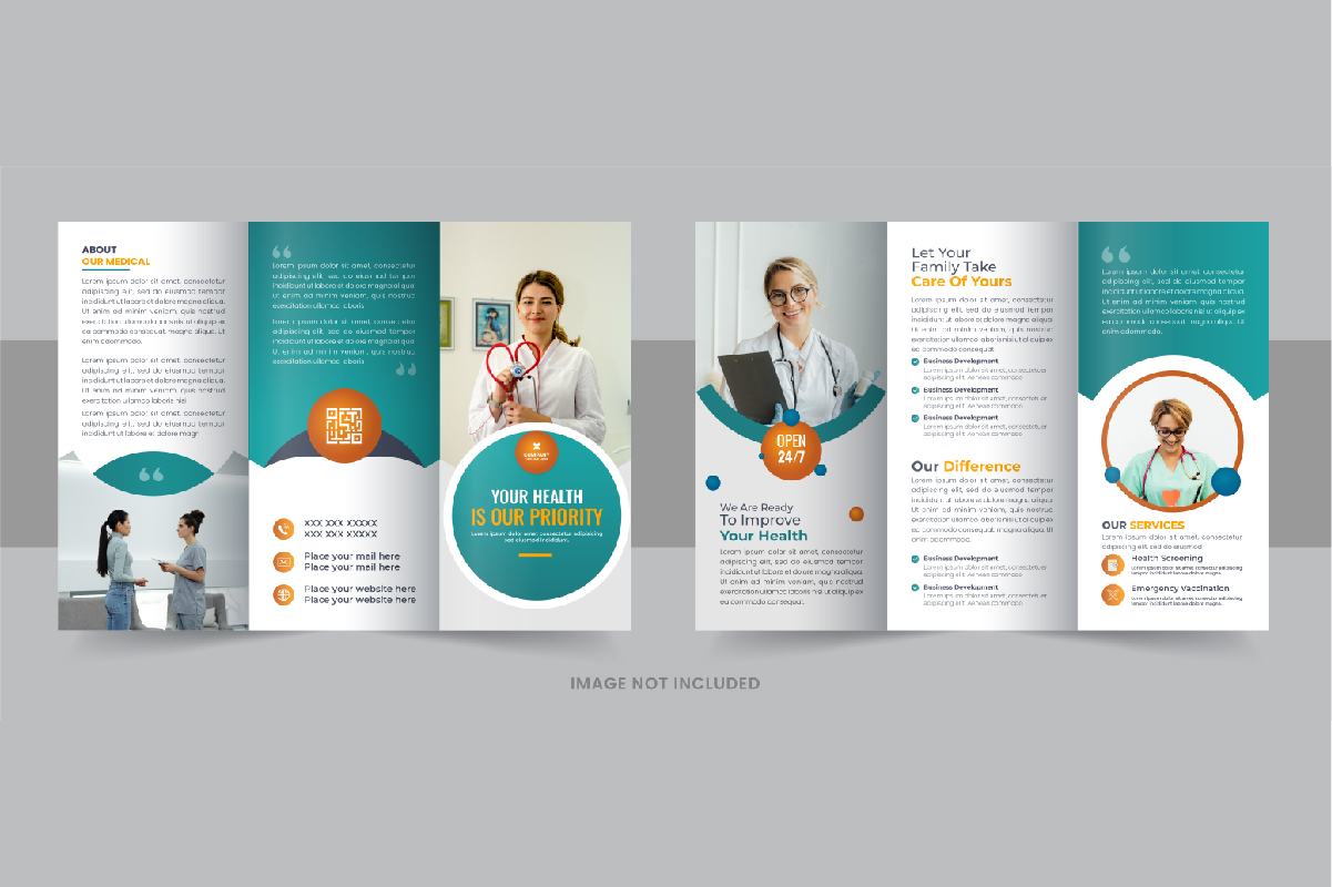Healthcare or medical center trifold brochure design template layout