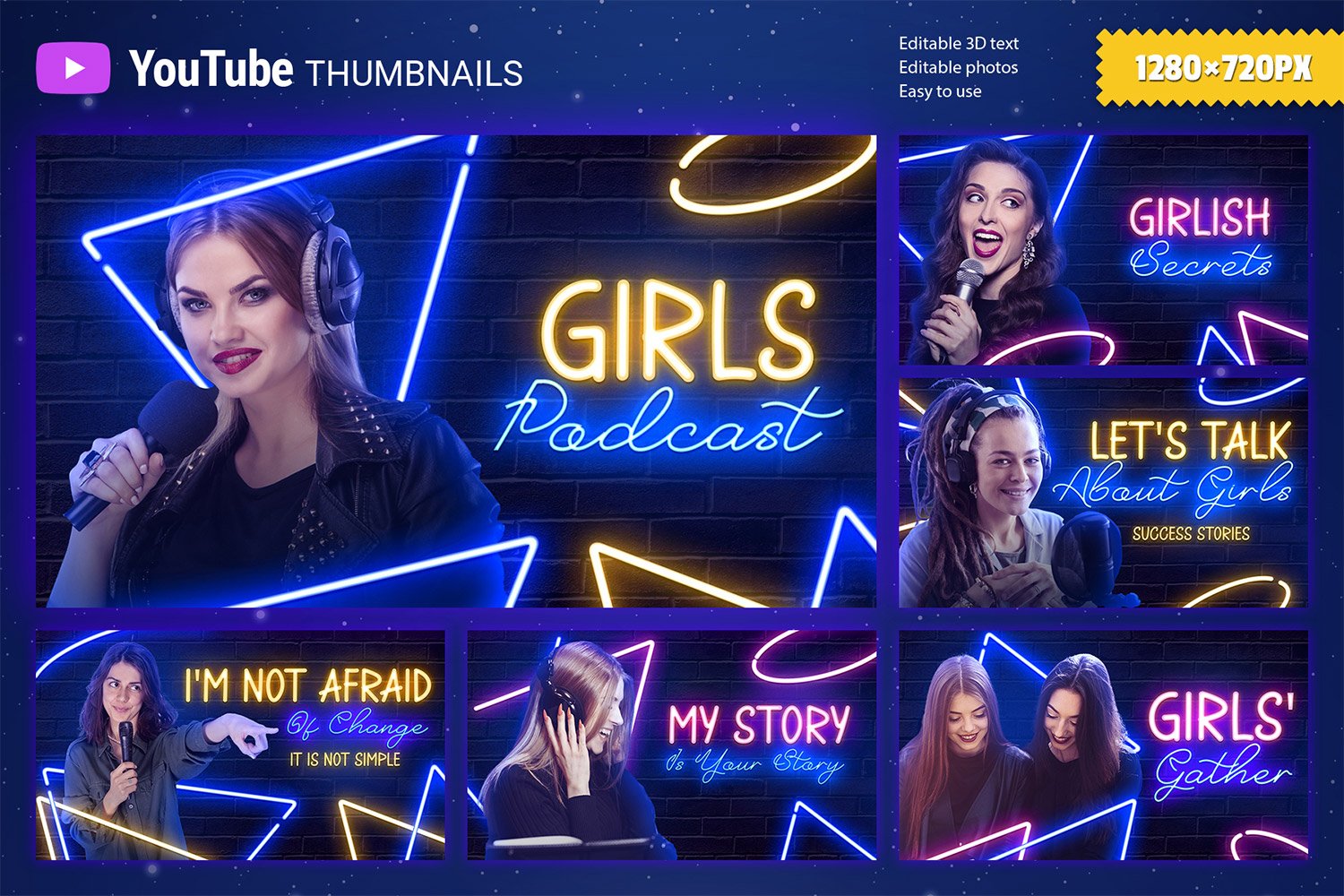 Neon YouTube Thumbnails for Girls Podcast