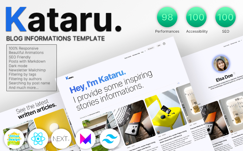 Kataru - Multipurpose Blog Theme - Sanity CMS + NextJS + Tailwind CSS