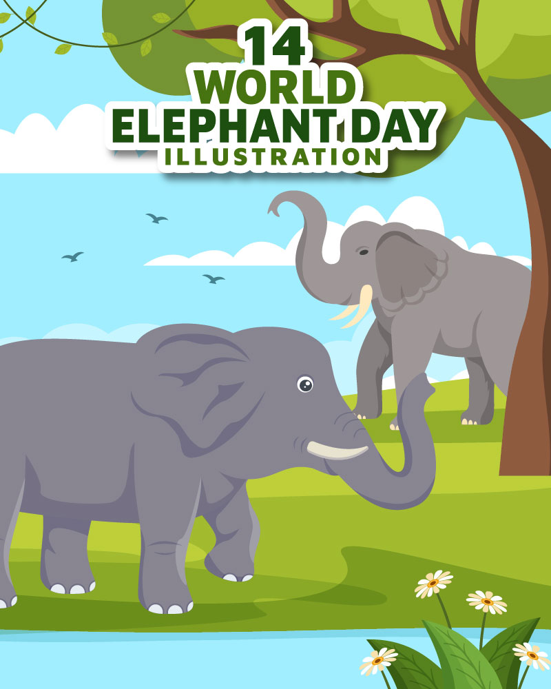 14 World Elephant Day Vector Illustration