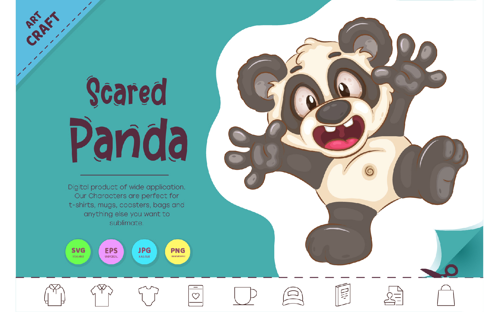 Scared Сartoon Panda. Clipart.