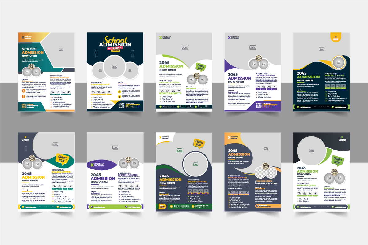 Kids back to school education admission flyer layout or School admission flyer design bundle