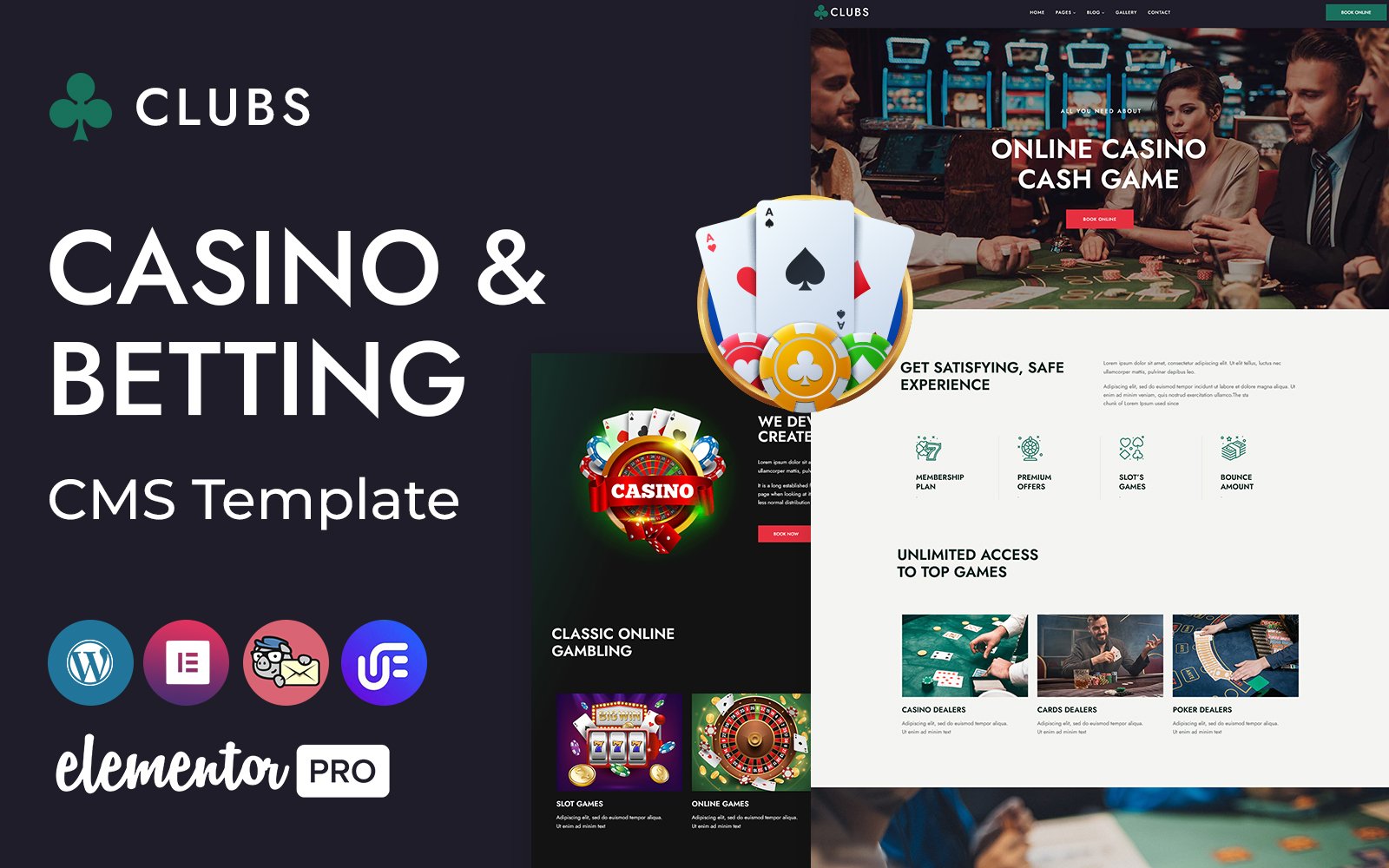 Clubs - Online Casino, Games and Betting WordPress Elementor CMS Theme