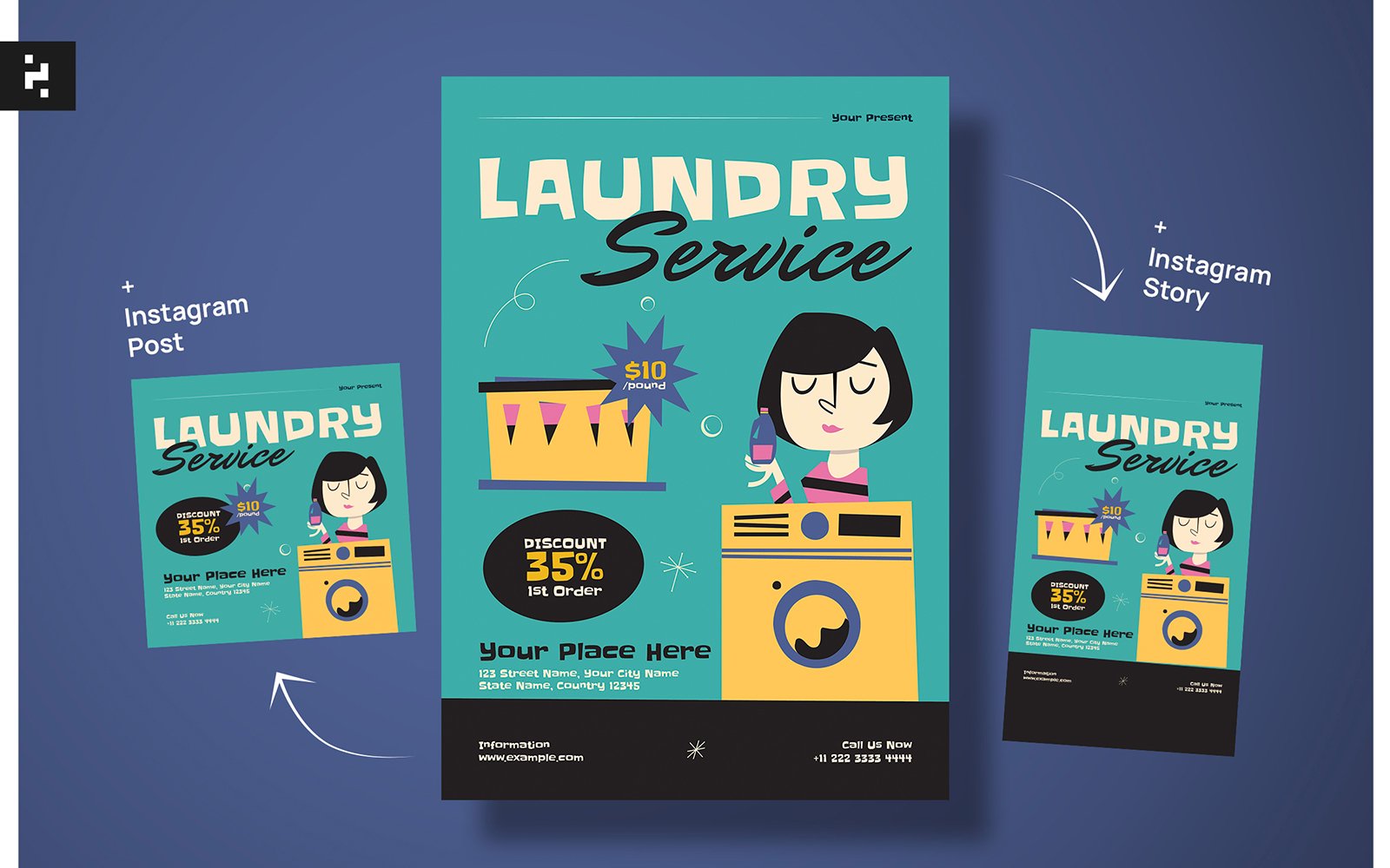 Laundry Service Flyer Mid Century Style