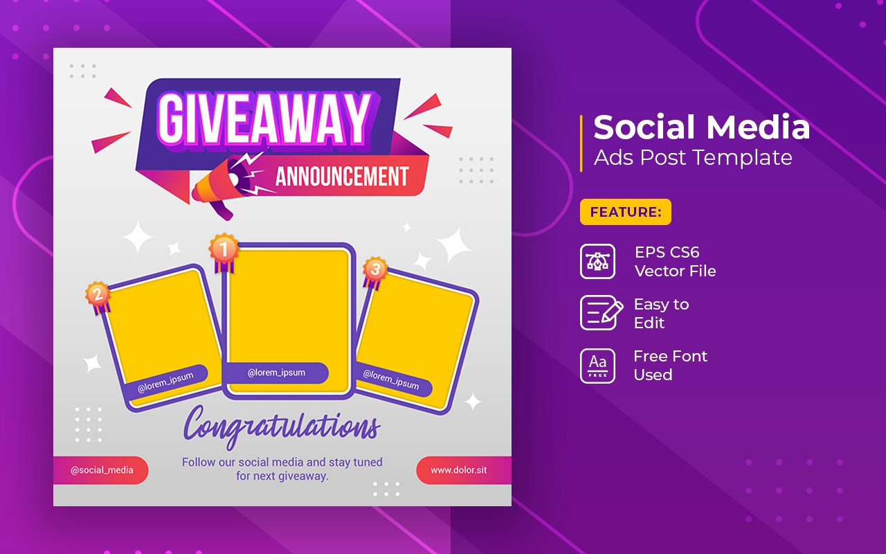 Giveaway winner announcement social media post banner template