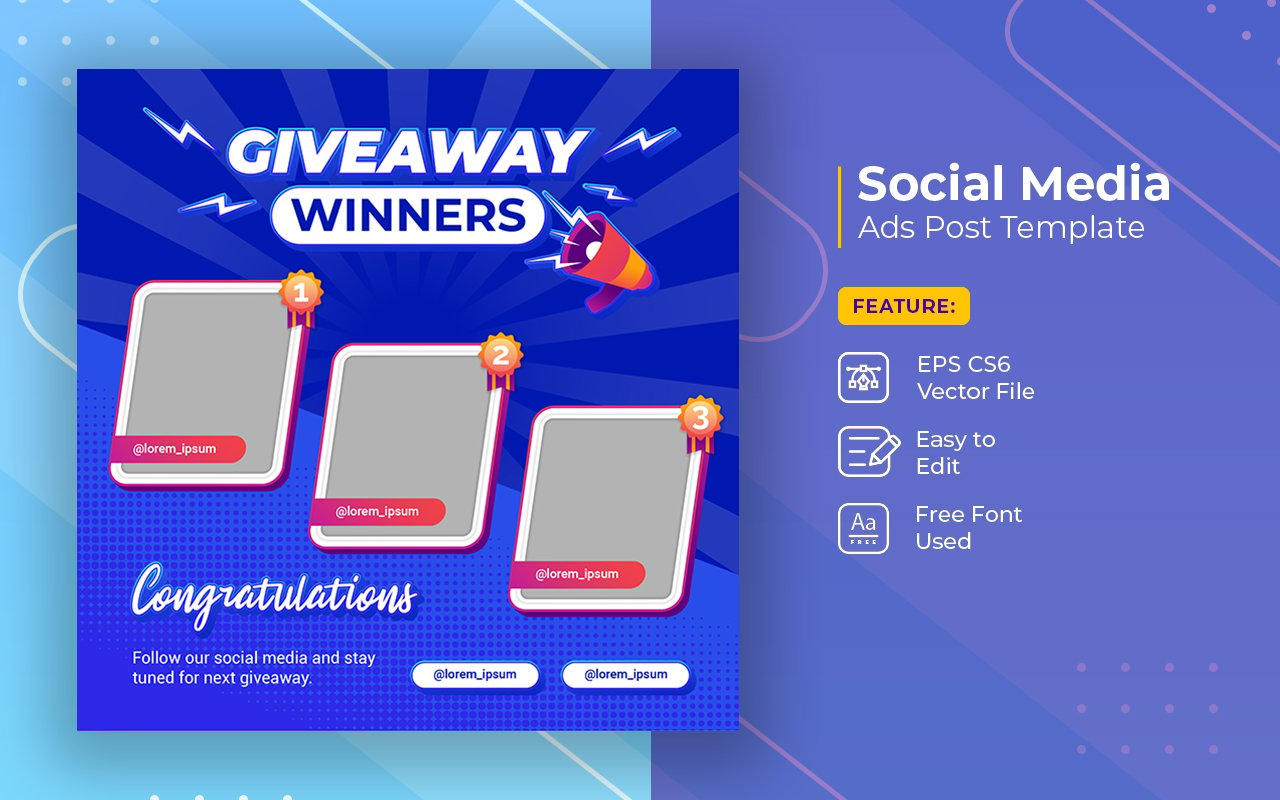 Giveaway winner announcement social media post banner template vol 2