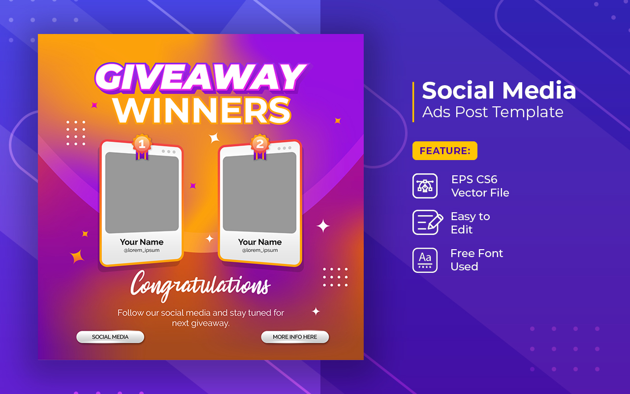 Giveaway winner announcement social media post banner template vol 5