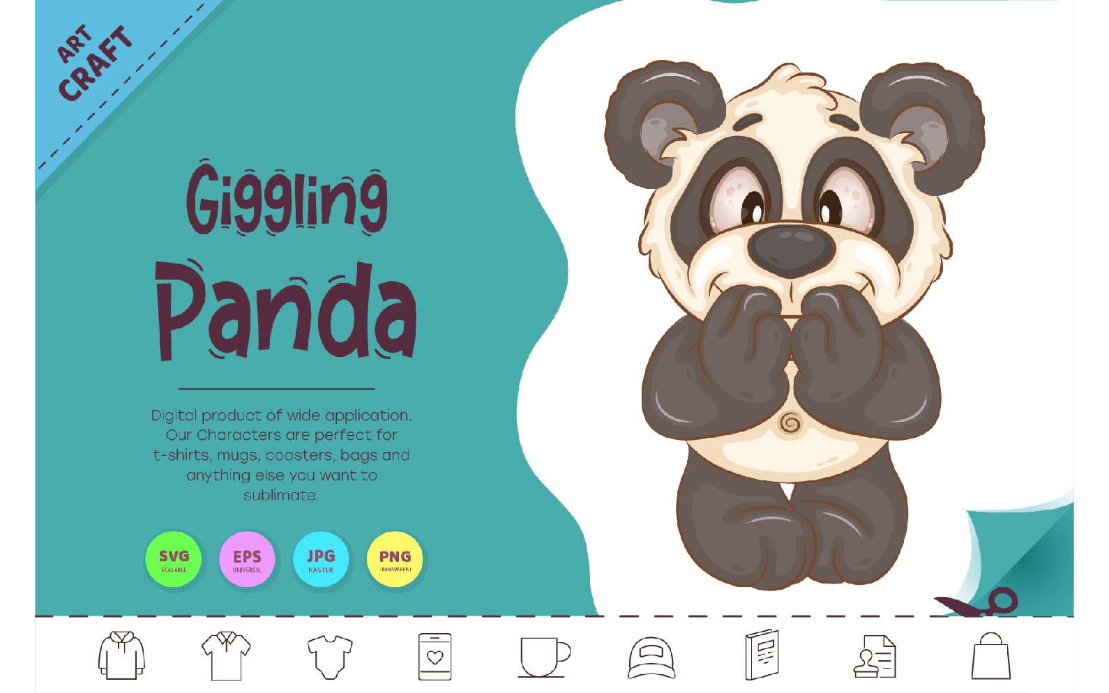 Giggling Cartoon Panda. Clipart.