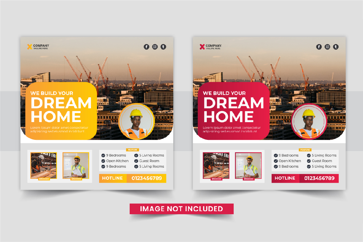 Creative Real Estate home sale or home repair Social Media Post template design