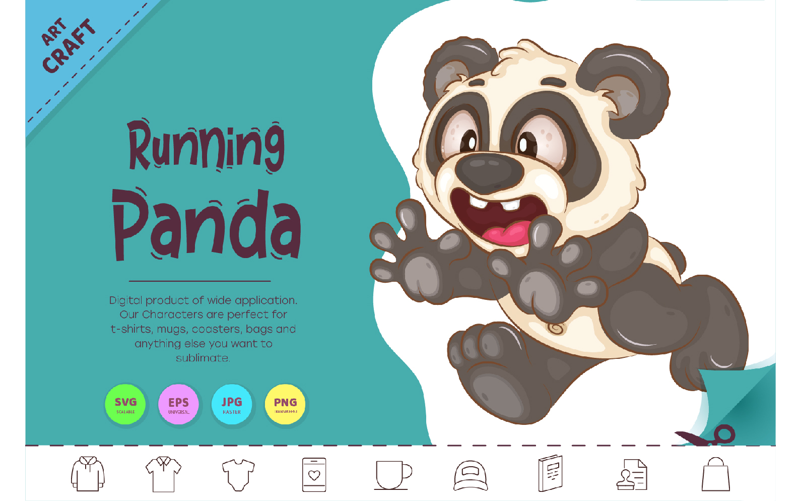 Running Cartoon Panda. Animal Art.