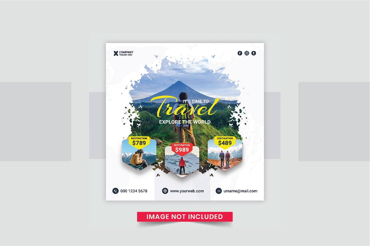 Travel And Tours Social Media Instagram Post design template vector