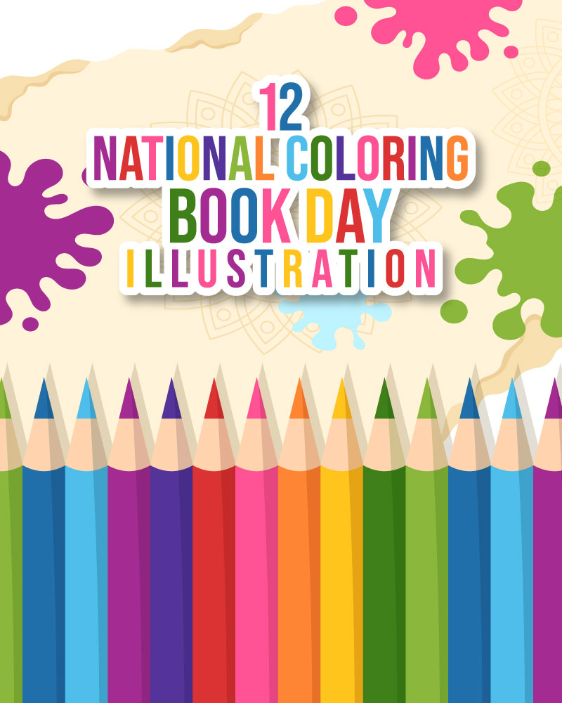 12 National Coloring Book Day Illustration