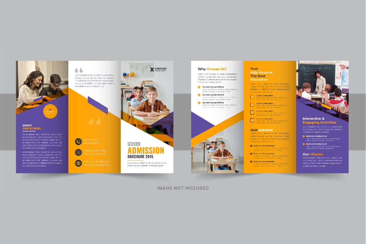 Kids back to school admission or Education trifold brochure design template