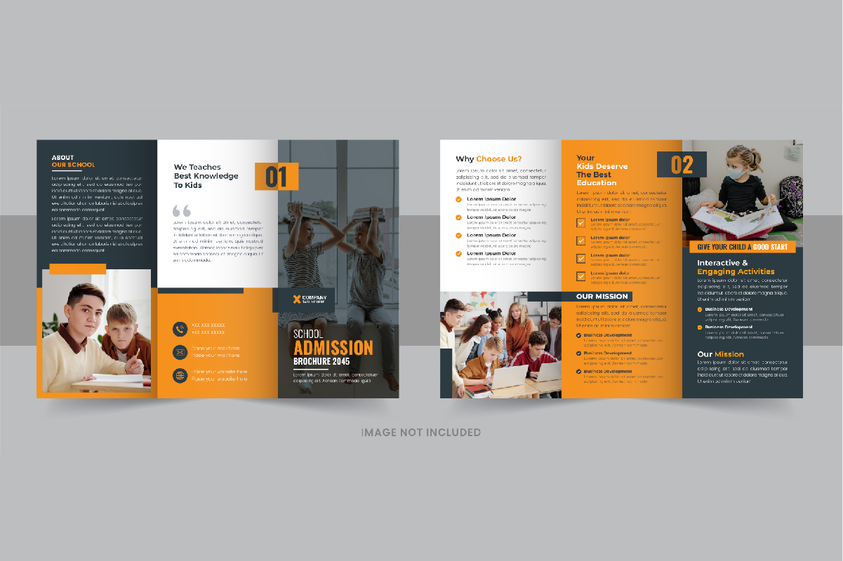 Kids back to school admission or Education trifold brochure design layout