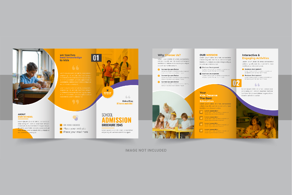 Kids back to school admission or Education trifold brochure template layout