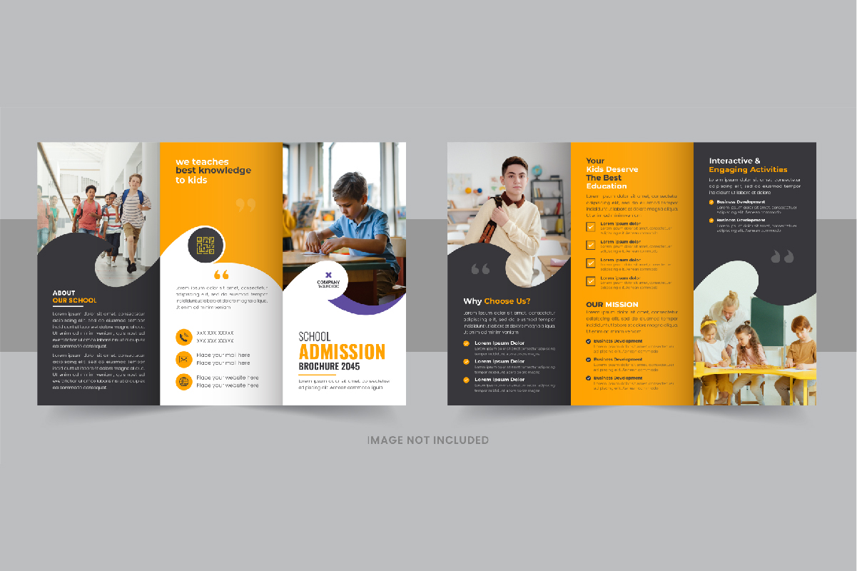 Kids back to school admission or Education trifold brochure design template layout