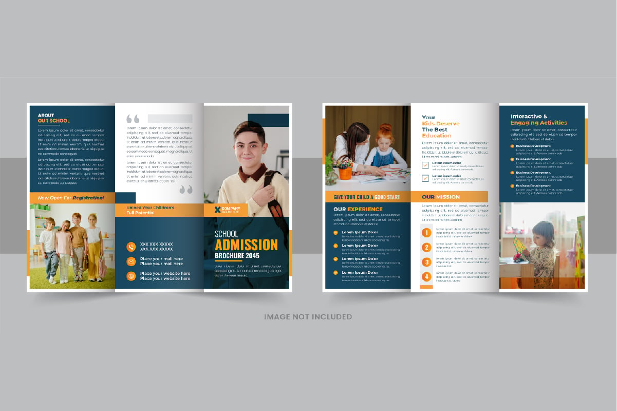 Modern Kids back to school admission or Education trifold brochure template layout