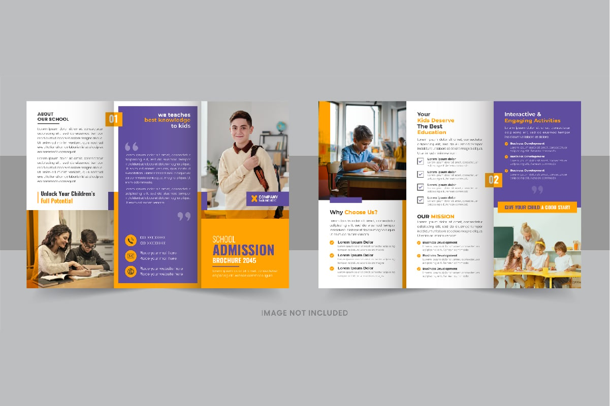 Kids back to school admission or Education trifold brochure design template layout Vector