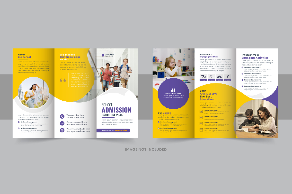 Creative Kids back to school admission or Education trifold brochure design template vector