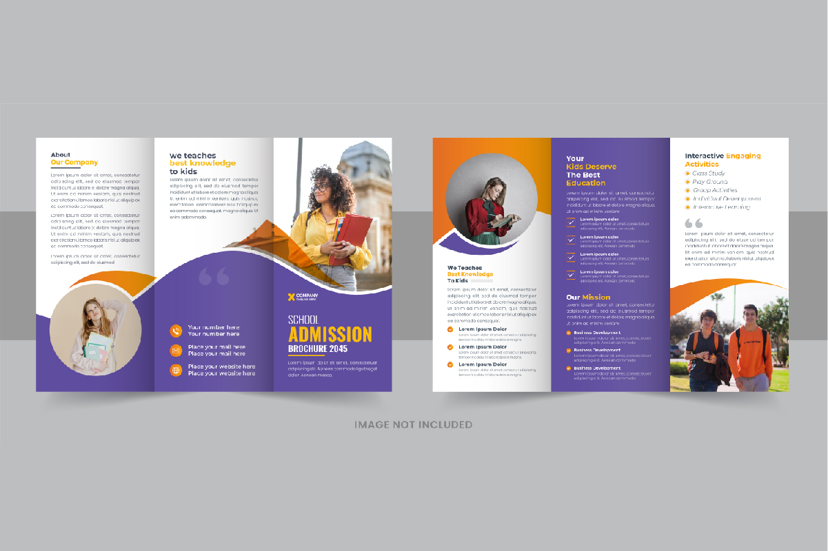 Kids back to school admission or Education trifold brochure design template, School Brochure Design