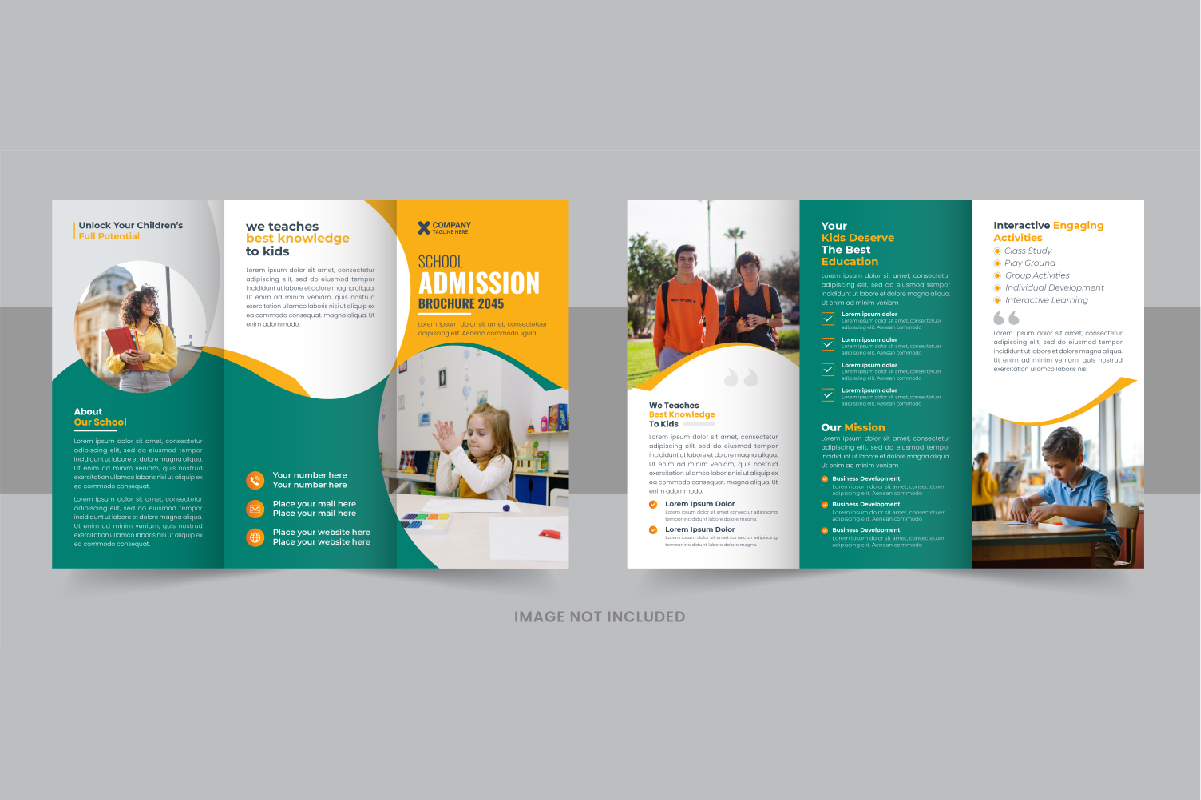 Kids back to school admission or Education trifold brochure design template, Back To School Brochure