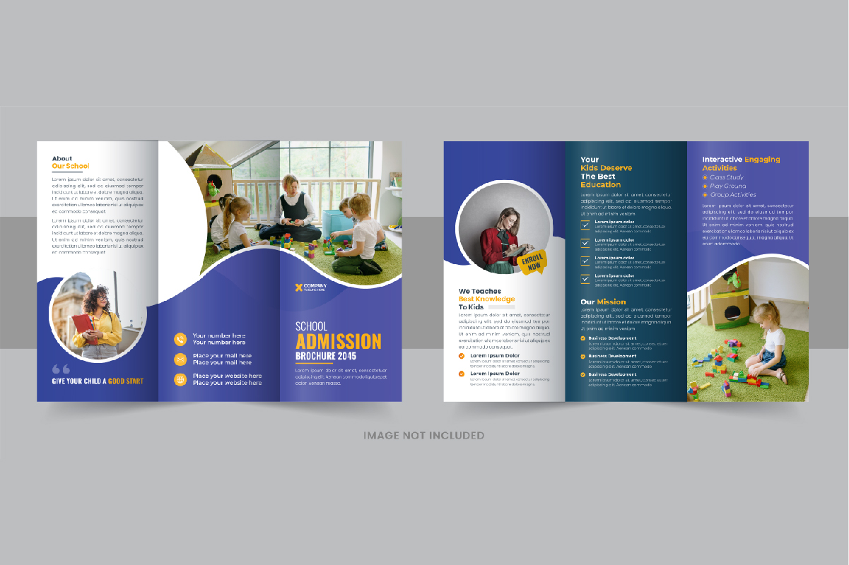 Kids back to school admission or Education trifold brochure vector, School Brochure Design