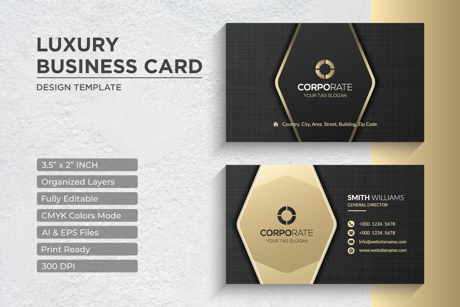 Luxury Golden Business Card Design - Corporate Identity Template V.057