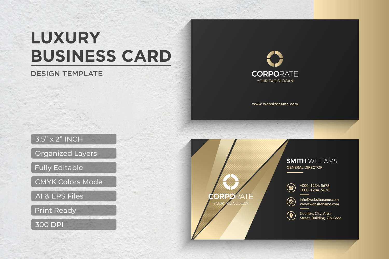 Luxury Golden Business Card Design - Corporate Identity Template V.051