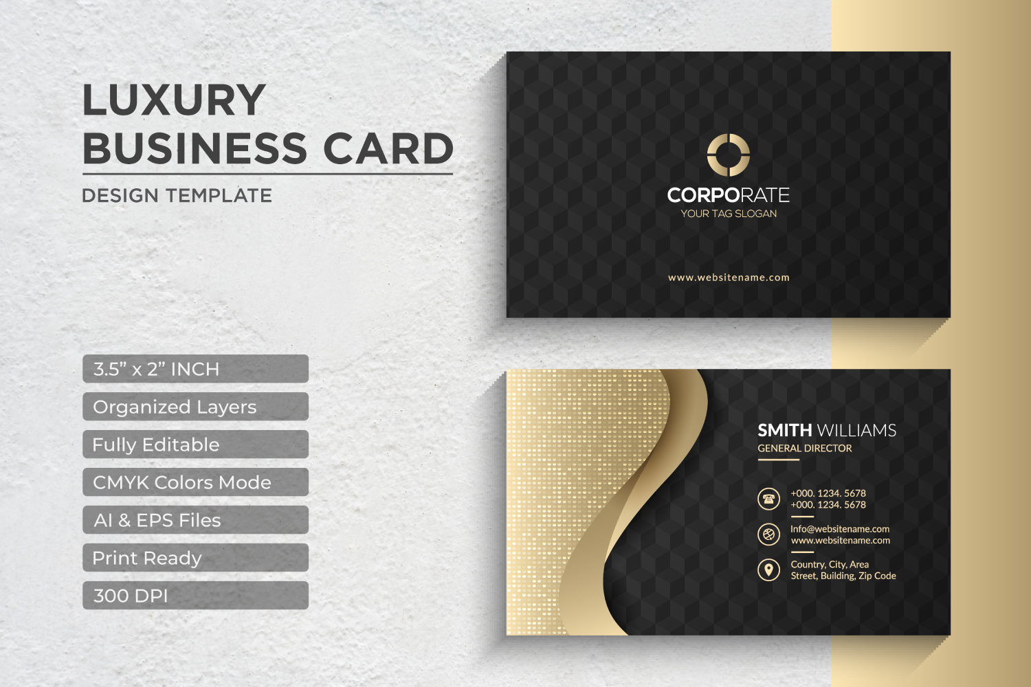 Luxury Golden Business Card Design - Corporate Identity Template V.050