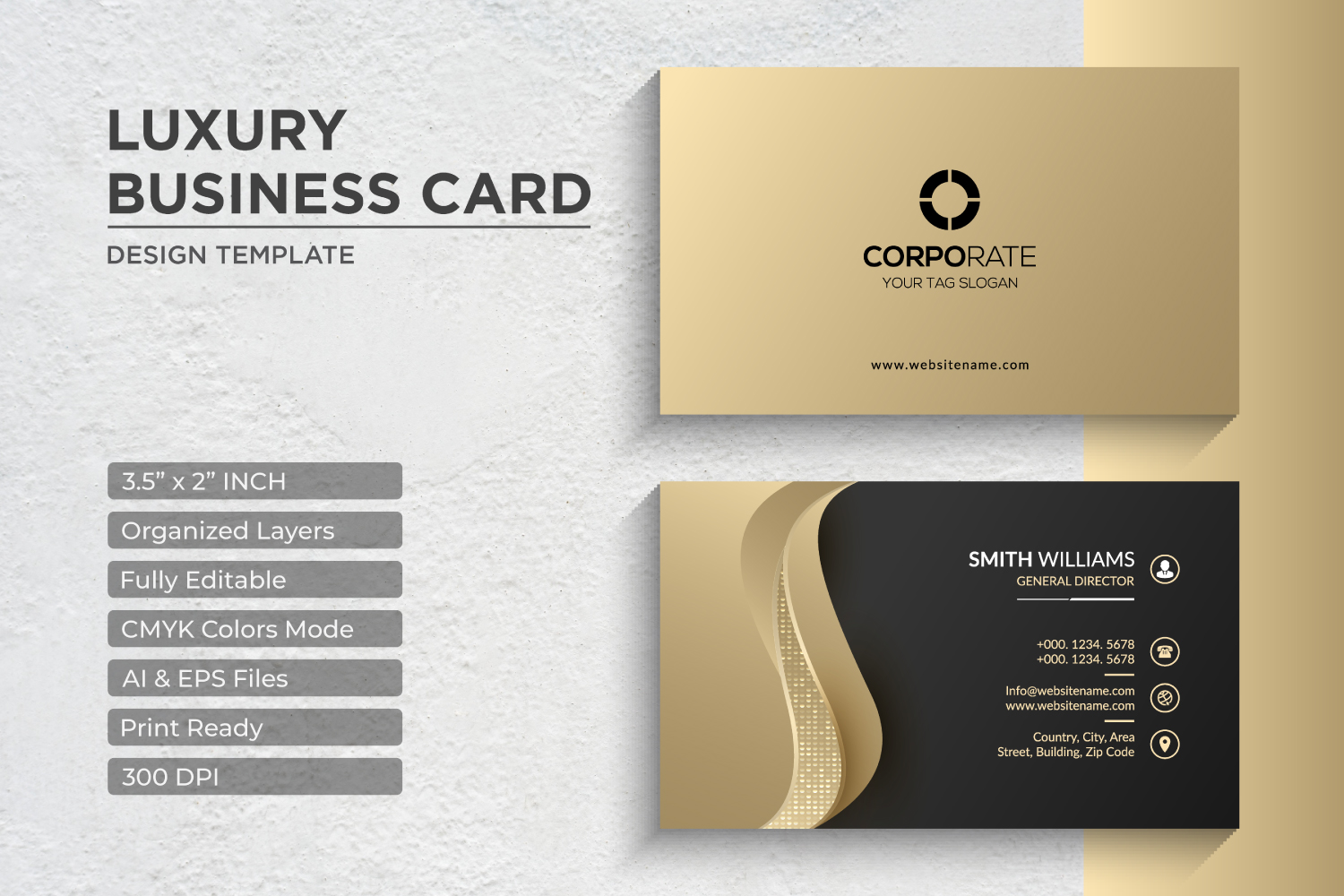 Luxury Golden Business Card Design - Corporate Identity Template V.048