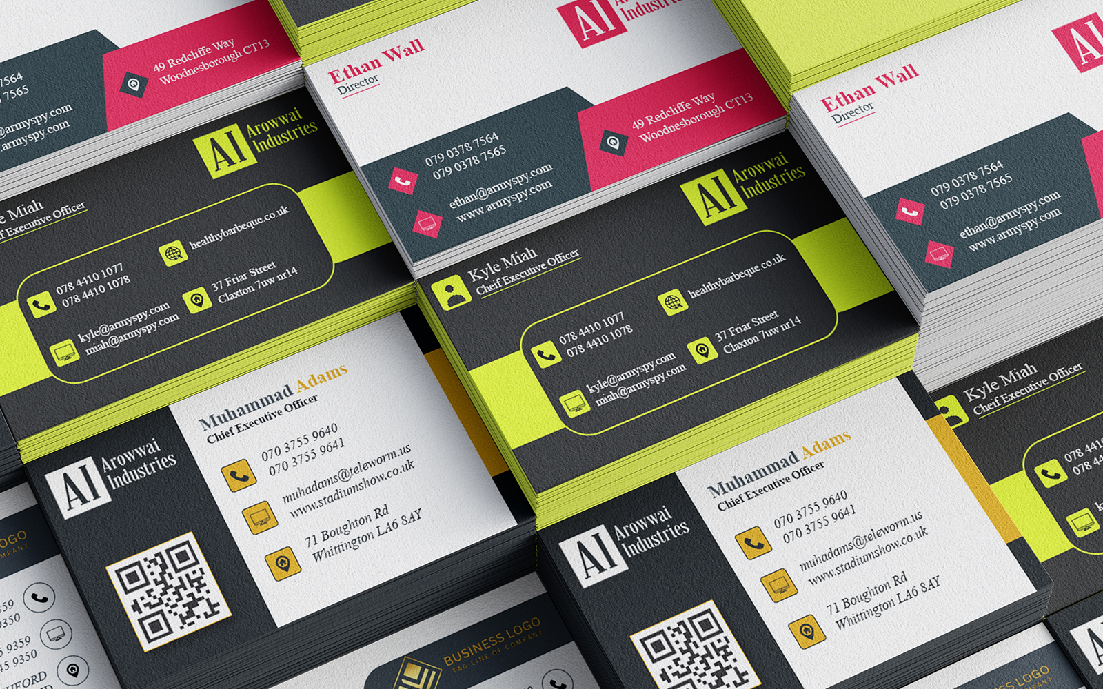 Bundle of 10 Business Cards with front and back PSDs and JPEG