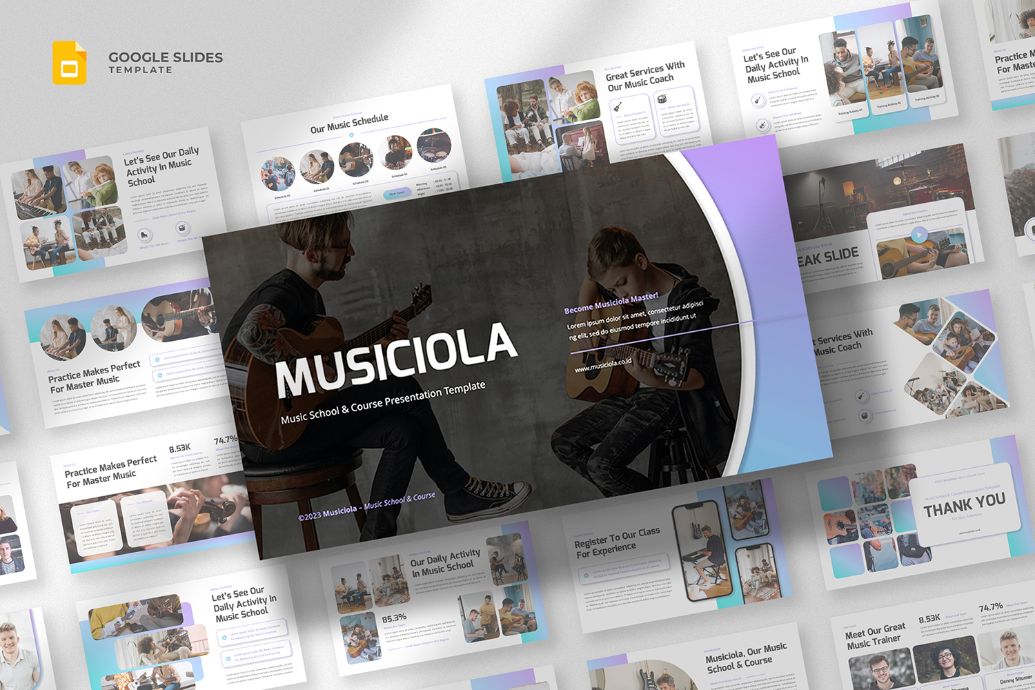 Musiciola - Music School & Course Google Slides Template