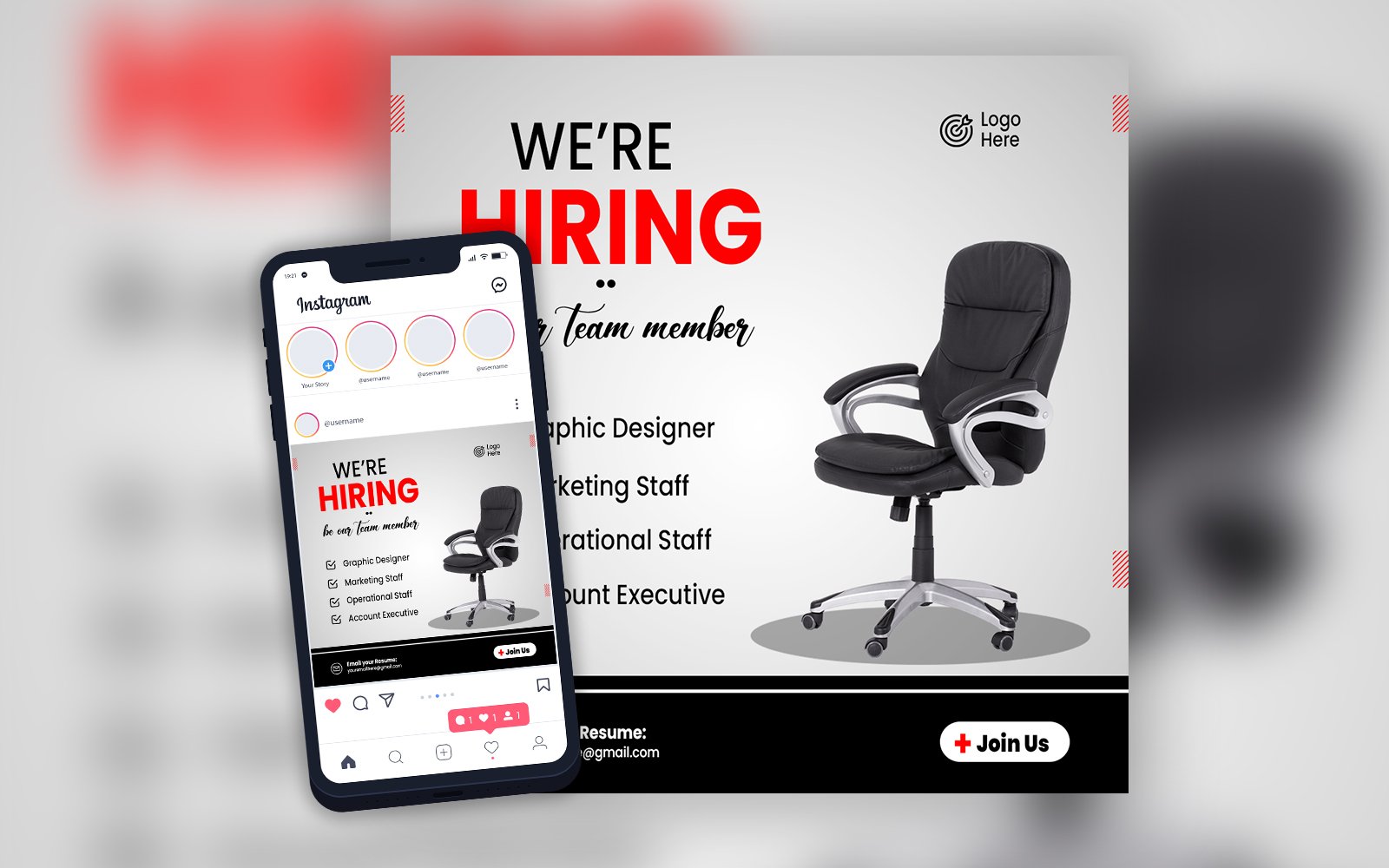 Job Hiring Vacancy Office Social Media Post Template