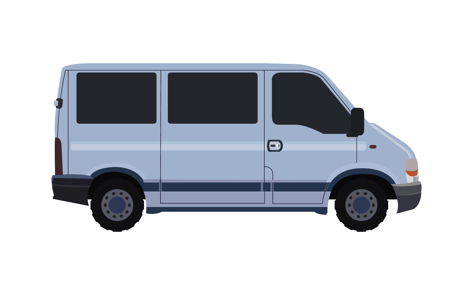 Van illustrated and colored in vector on a white background